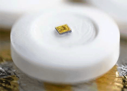Image: The Ingestible Event Marker (IEM) on a pill (photo courtesy Proteus Biomedical).